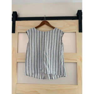 Max Studio Linen Blend Button-Back Striped Sleeveless Top Women’s Size M